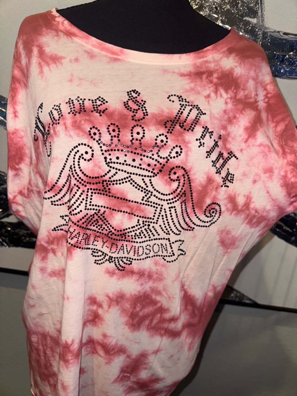 Harley-Davidson Red and White Tie-Dye Studded Crest Tee